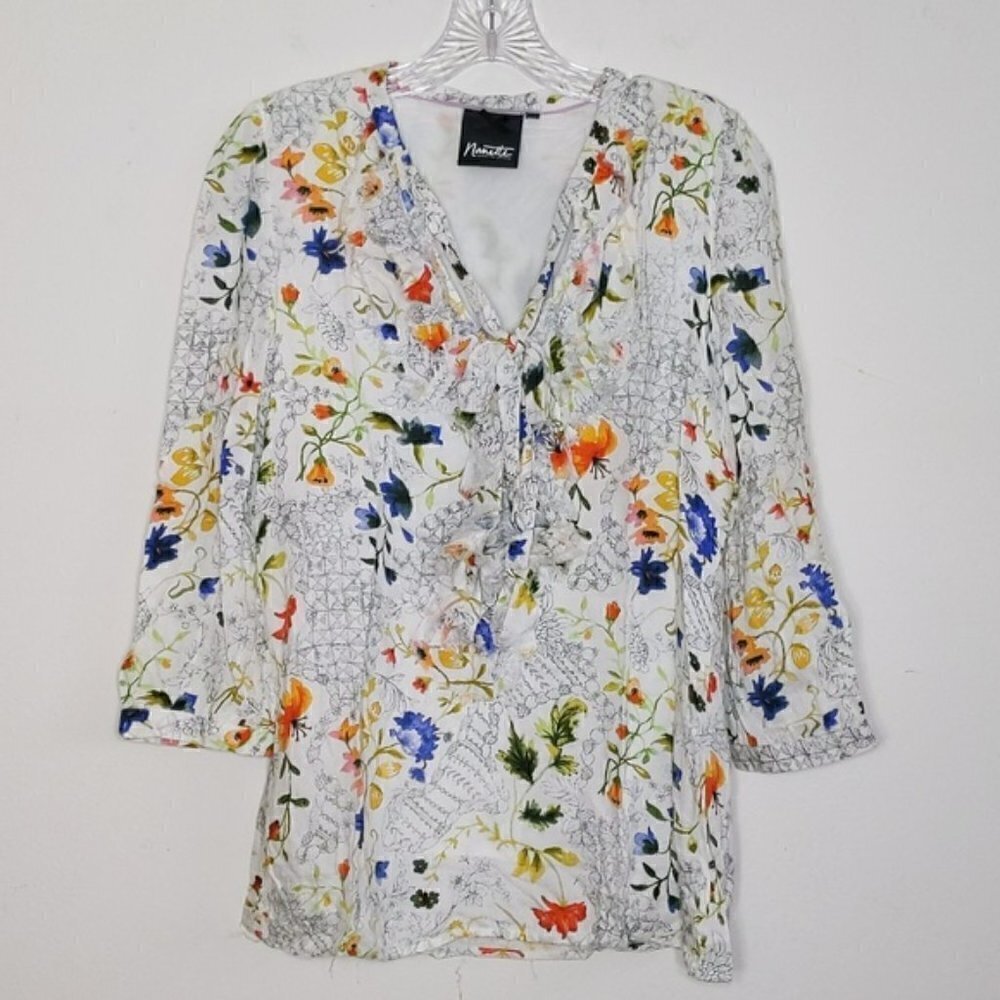 Nanette Lepore Flower Pattern V Neck Blouse